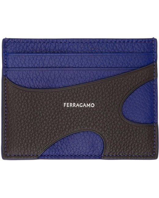 Ferragamo Blue & Black Cut Out Card Holder for men