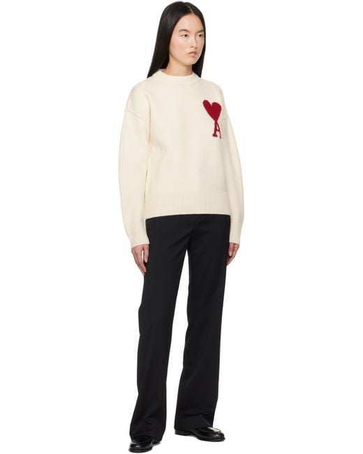 Pull Blanc Cassé En Laine À Logo Ami De Cœur AMI en coloris Black
