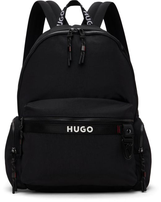 HUGO Black Multi-Pocket Contrast Logo Backpack for men