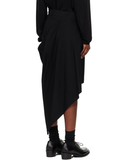 Junya Watanabe Black Draped Wool Midi Skirt