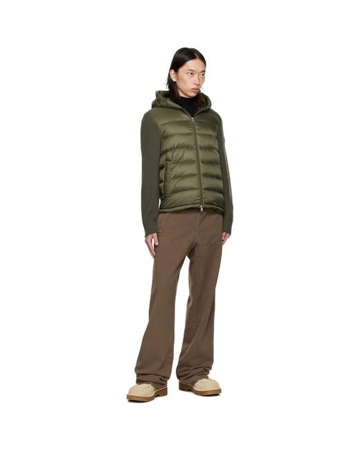 Moncler Green Khaki Padded Wool Zip-Up Down Hoodie for men