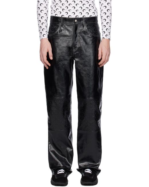 MARINE SERRE Black Embossed Leather Pants for men