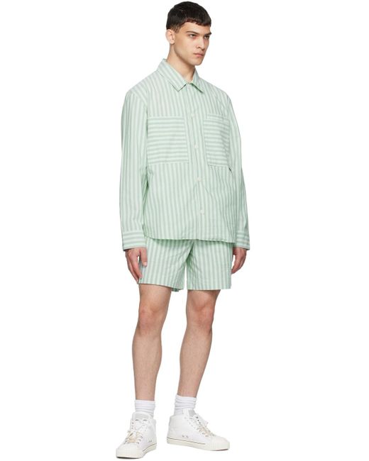 Maison Kitsuné Green Striped Shirt for men
