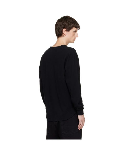 Les Tien Black Baseball Hem Henley for men