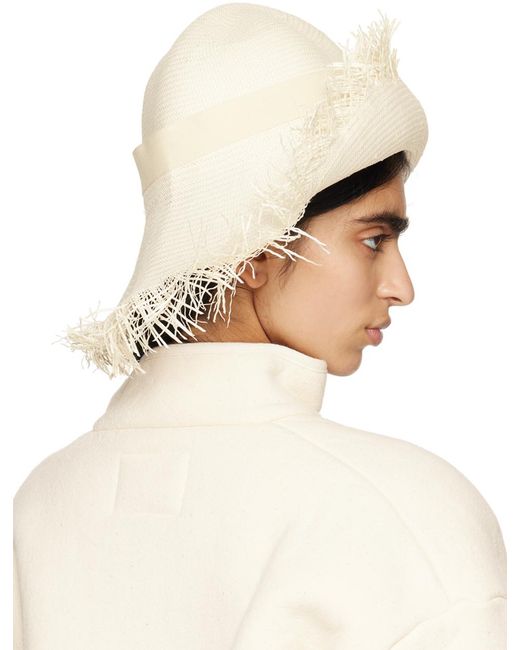 Jil Sander Natural Off-white Fringed Hat