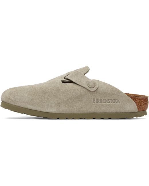 Birkenstock Gray Khaki Narrow Boston Suede Leather Loafers