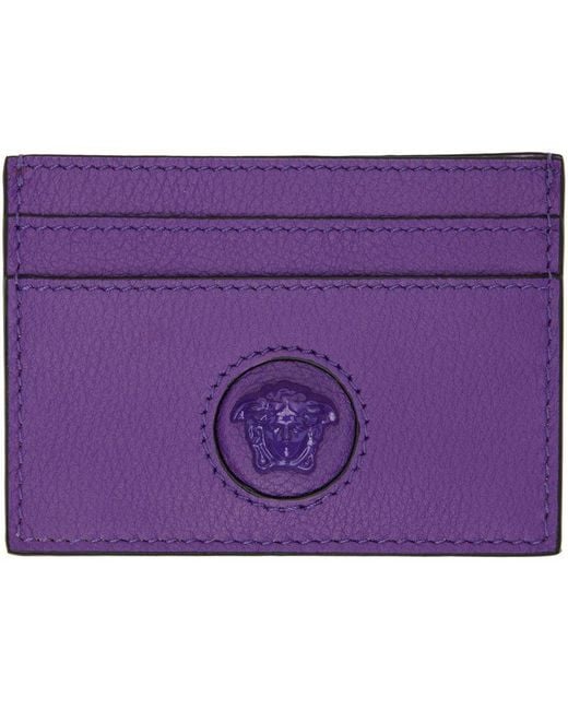 Versace Leather Purple 'la Medusa' Card Holder Lyst