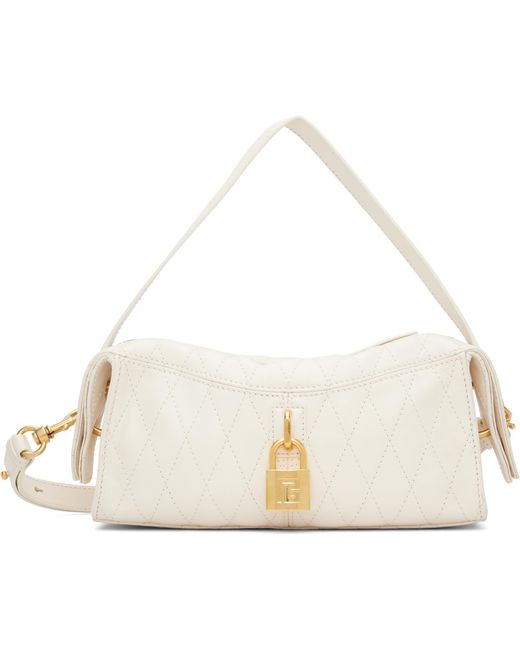 Balmain White Off- Small Pulse Smooth Topstitched Leather Bag