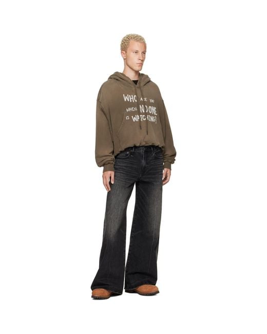 R13 Brown Khaki Balloon Popover 'Who Are You' Hoodie for men