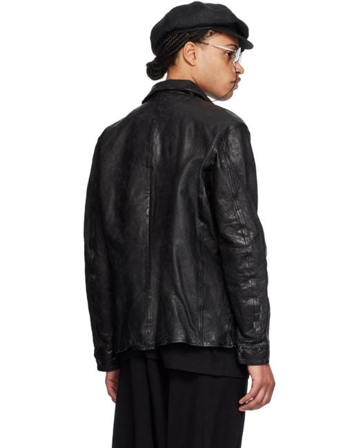 Yohji Yamamoto Black Waxed Leather Jacket for men