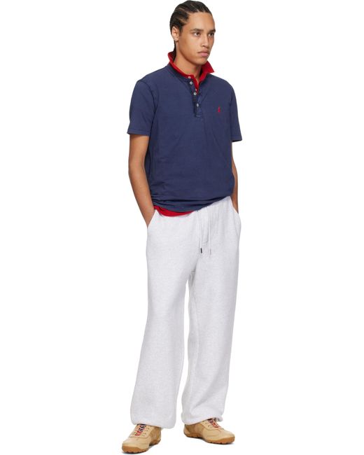 メンズ Polo Ralph Lauren ネイビー スラブ ジャージ 半袖 ヘンリーネック Blue