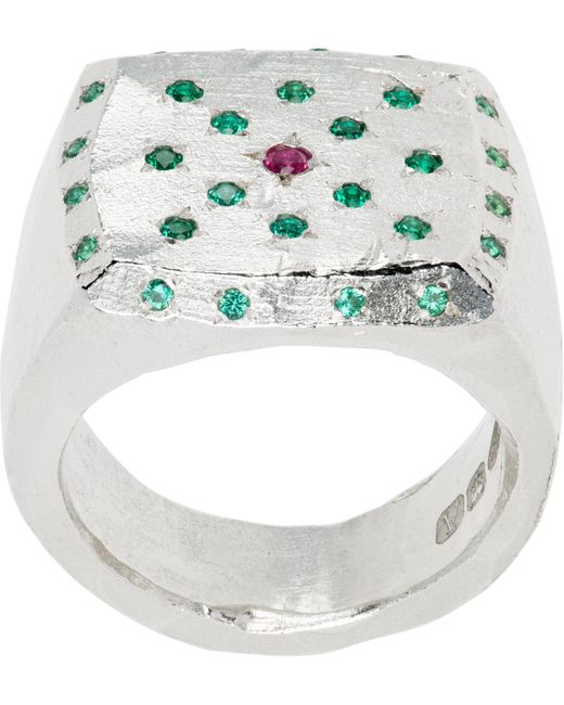 The Ouze Metallic Emerald Polka & Ruby Signet Ring for men