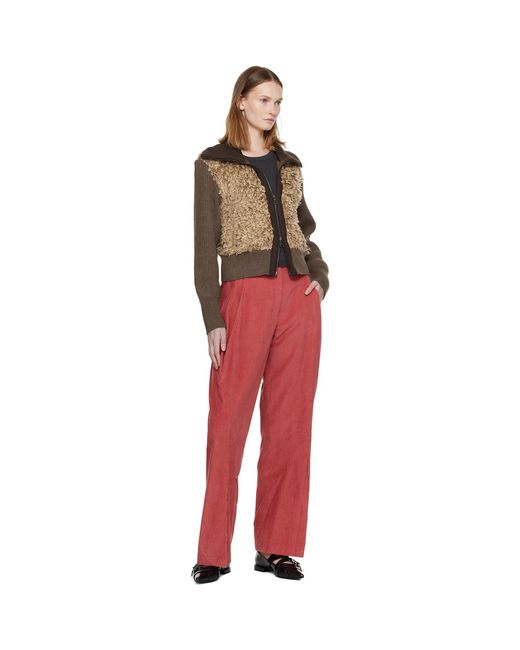 ANDERSSON BELL Red Fur Combo Knit Cardigan