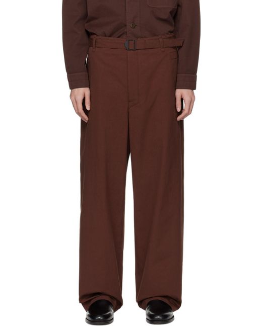 Lemaire Brown Seamless Belted Trousers for men
