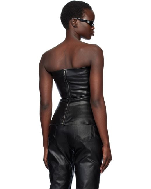 Rick Owens Black Hollywood Coated Stretch Denim Bustier Top