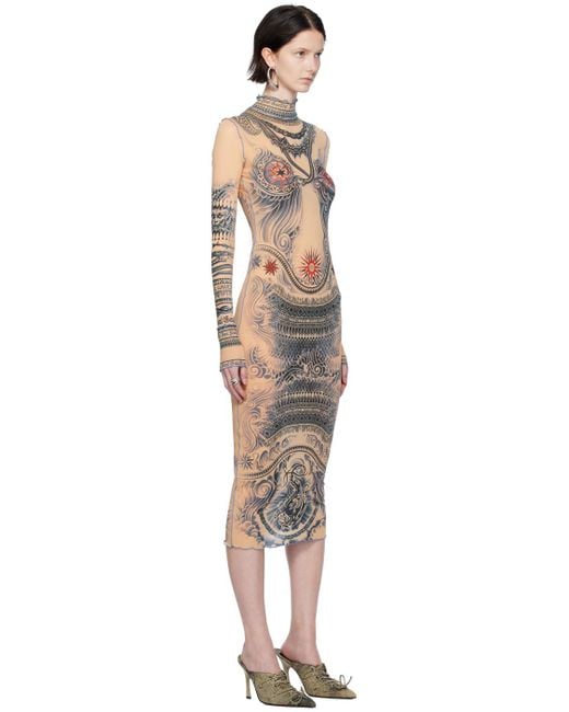 Jean Paul Gaultier Brown Sun Tattoo Printed Stretch-jersey Midi Dress
