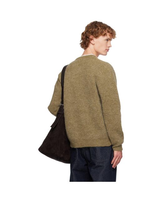 LE17SEPTEMBRE Green Khaki Textured Alpaca Crewneck Sweater for men