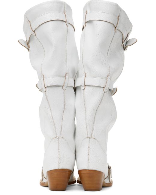 R13 White Buckled-Up Slouch Cowboy Boots