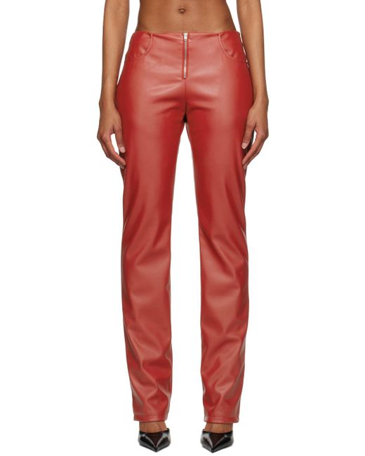 Mowalola Red Exposed Zip Faux-leather Trousers