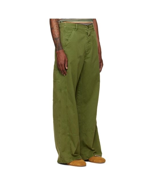 Marni Green Cotton Loose Workwear Trousers for men