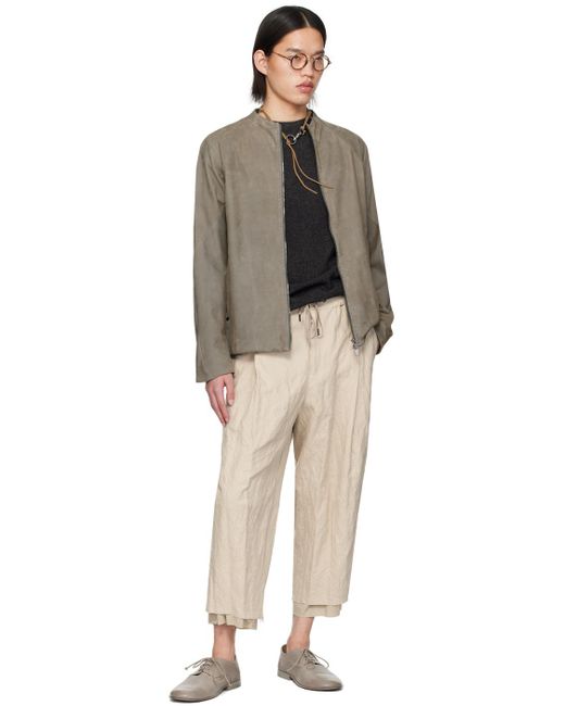 DEVOA Natural Off- Cropped Trousers for men