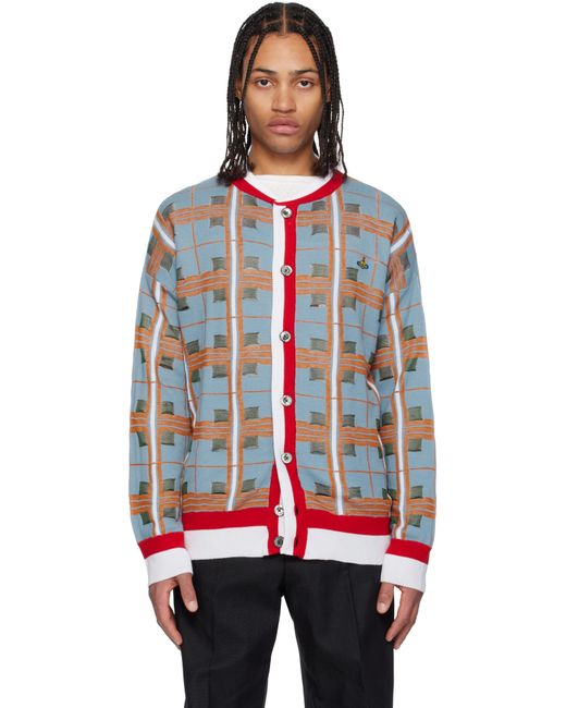 メンズ Vivienne Westwood ブルー タータン カーディガン Red