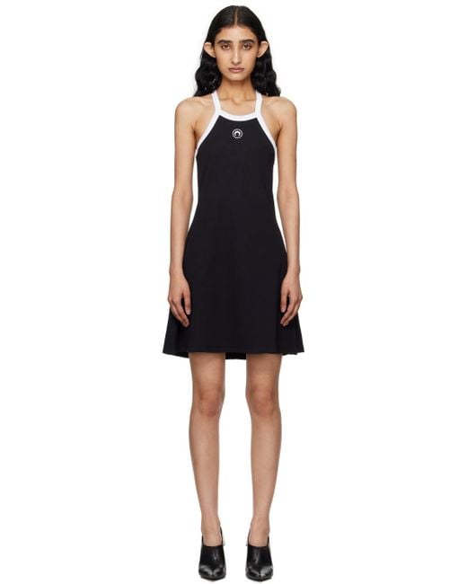 MARINE SERRE Black Crescent Moon-Embroidered Mini Dress