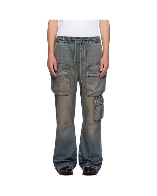 Amiri Gray Drawstring Baggy Denim Cargo Pants for men