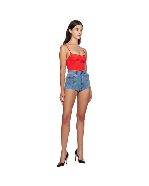 Mugler Red Cutout Bodysuit