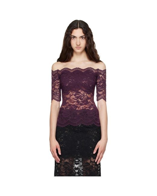 Rabanne Purple Short-sleeve Laye Lace Top