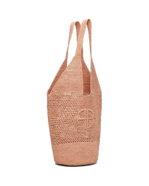 Anine Bing Brown Leah Logo Raffia Bag