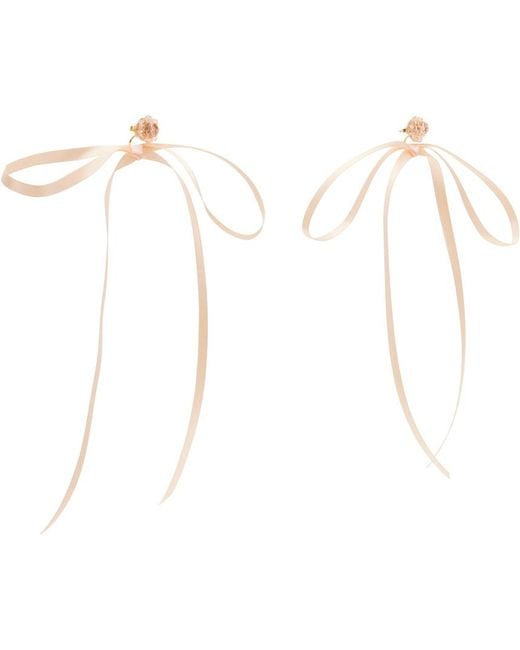 Simone Rocha Black Beige & Pink Bow Ribbon Stud Earrings