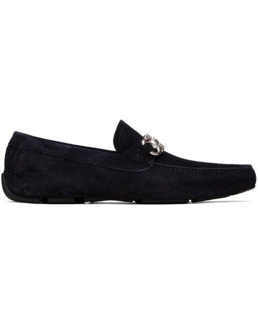 Ferragamo Black Gancini Ornament Driver Loafers for men