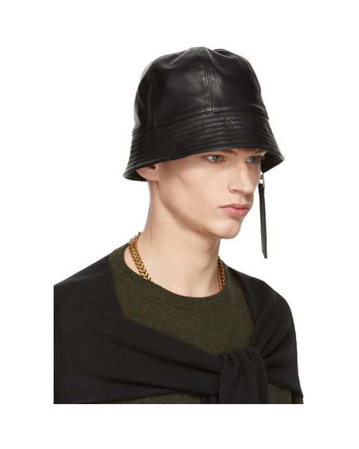 Loewe Black Leather Bucket Hat for Men 