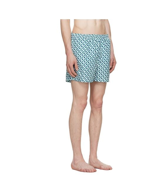Casablanca Blue Cubist Monogram Printed Swim Shorts for men