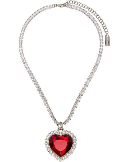 Vetements Red Silver & Crystal Heart Necklace for men