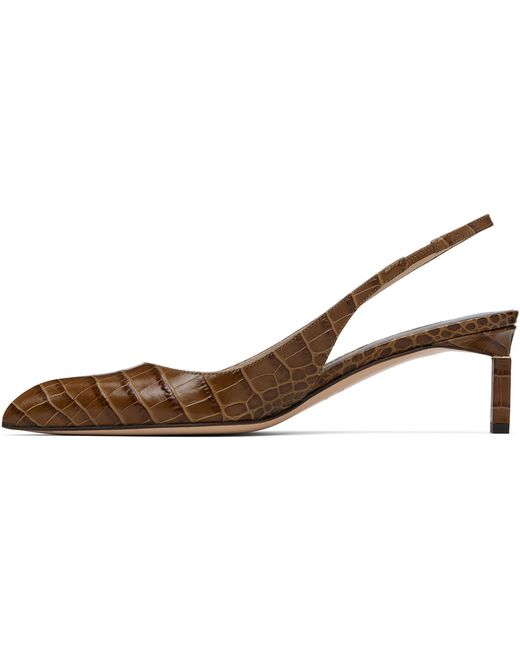 Tom Ford Black Khaki Shiny Stamped Crocodile T Slingback Heels