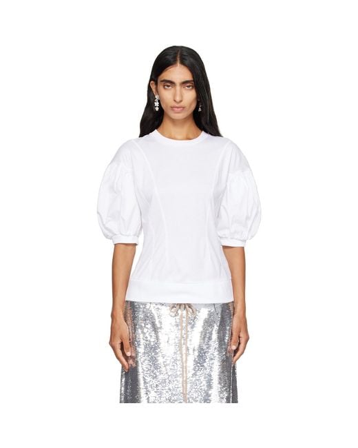 Simone Rocha White Puff Sleeve Sculpted Contrast T-Shirt