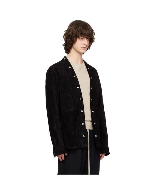 Rick Owens Black Concordians Larry Fogpocket Leather Overshirt for men