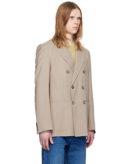 AMI Natural Taupe Double-breasted Blazer for men