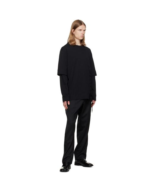 Simone Rocha Black Lace Up Hem Layered Long Sleeve T-Shirt for men