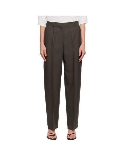 Totême Black Khaki Wide Tailored Trousers