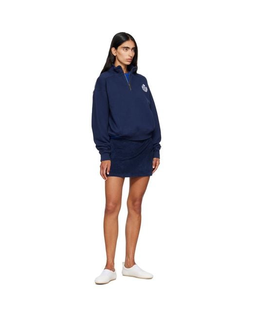 Sporty & Rich Blue Ny Crest Embroidered Quarter Zip Sweatshirt