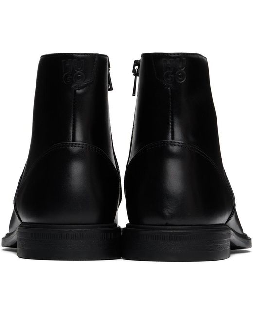 HUGO Black Leather Chelsea Boots for men