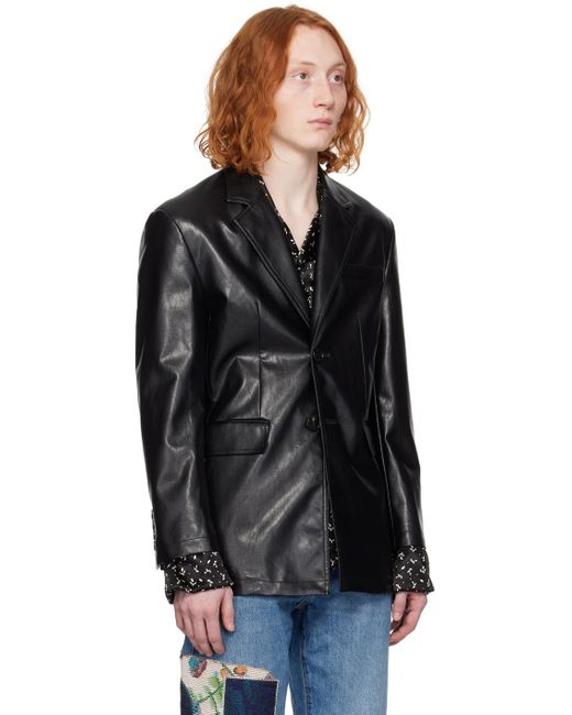 DUNST Black 2 Button Faux-leather Blazer for men