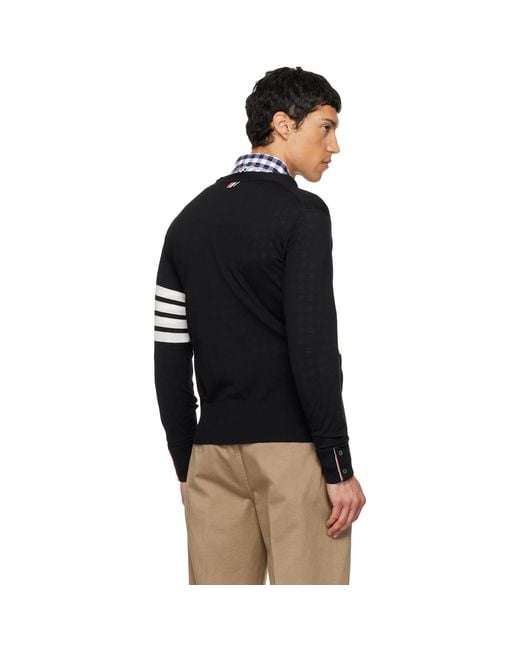 Thom Browne Black Merino Wool 4-Bar Classic V-Neck Cardigan for men