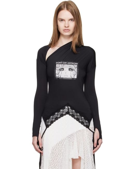 Pushbutton Black Asymmetry Neck Jersey T-Shirt