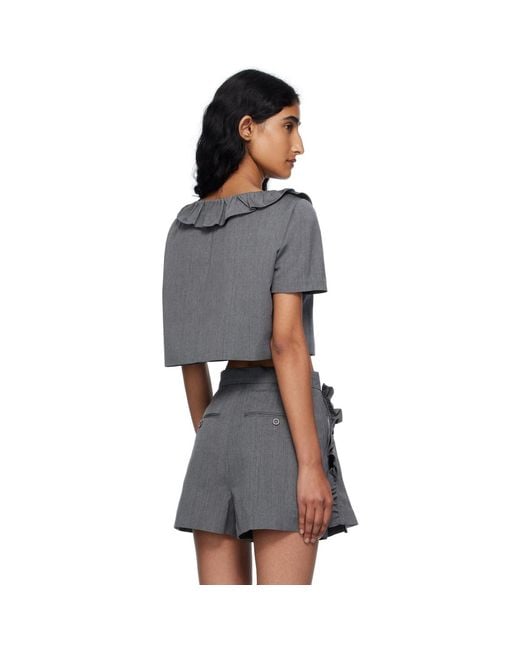 Pushbutton Black Frilled Neck Cropped Top