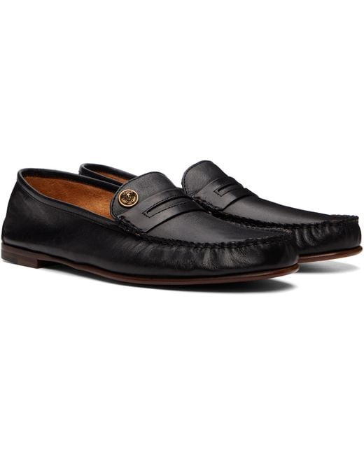 Versace Black Guanto Leather Loafers for men