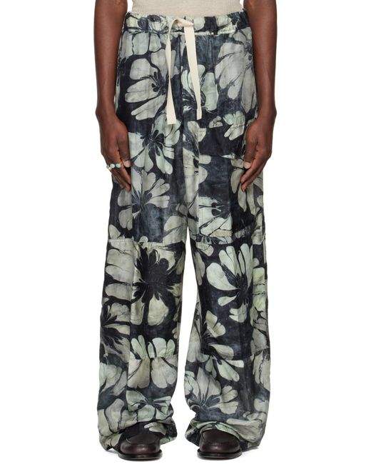 Dries Van Noten Black Silk Drawstring Cargo Pants for men